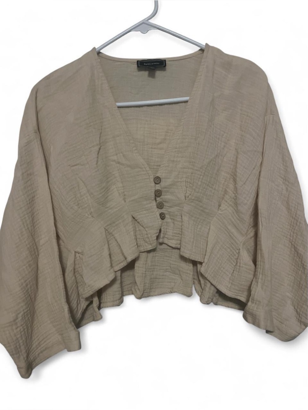 Women's Beige Crop Top with Ruffle Hem